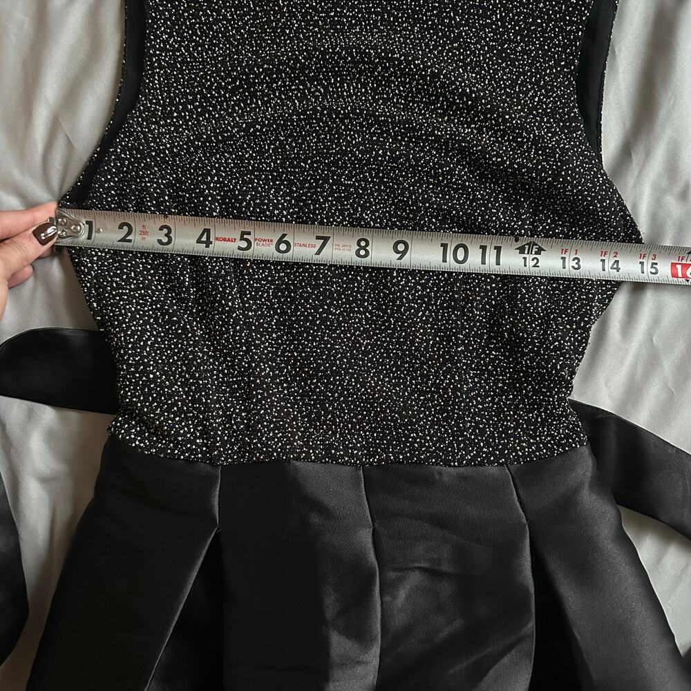 Sam Edelman Black/Metallic, Pocketed, Satin, Fit & Flare, Belted Party Dress- 4 - Picture 10 of 14